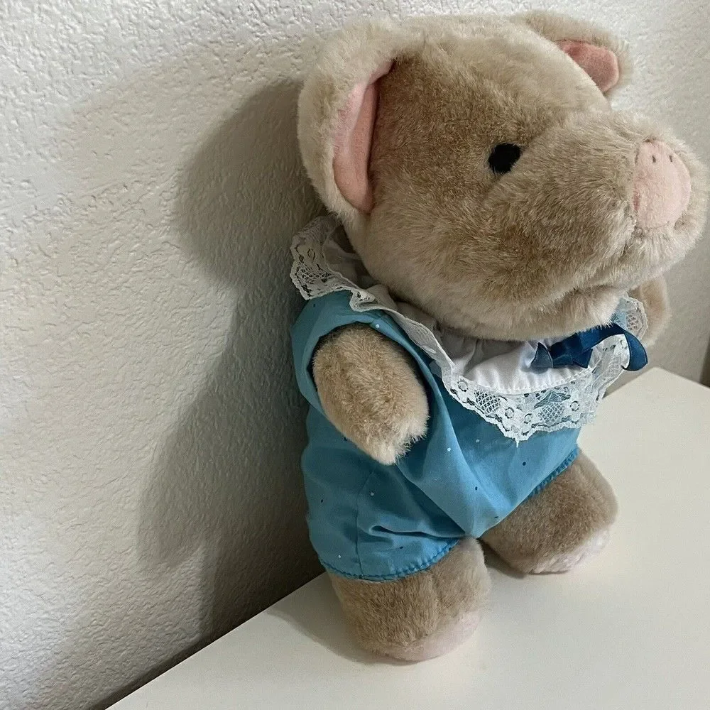 Vintage Applause Wilfred Pig Plush Stuffed Animal 1980s Blue Outfit Piggy 11